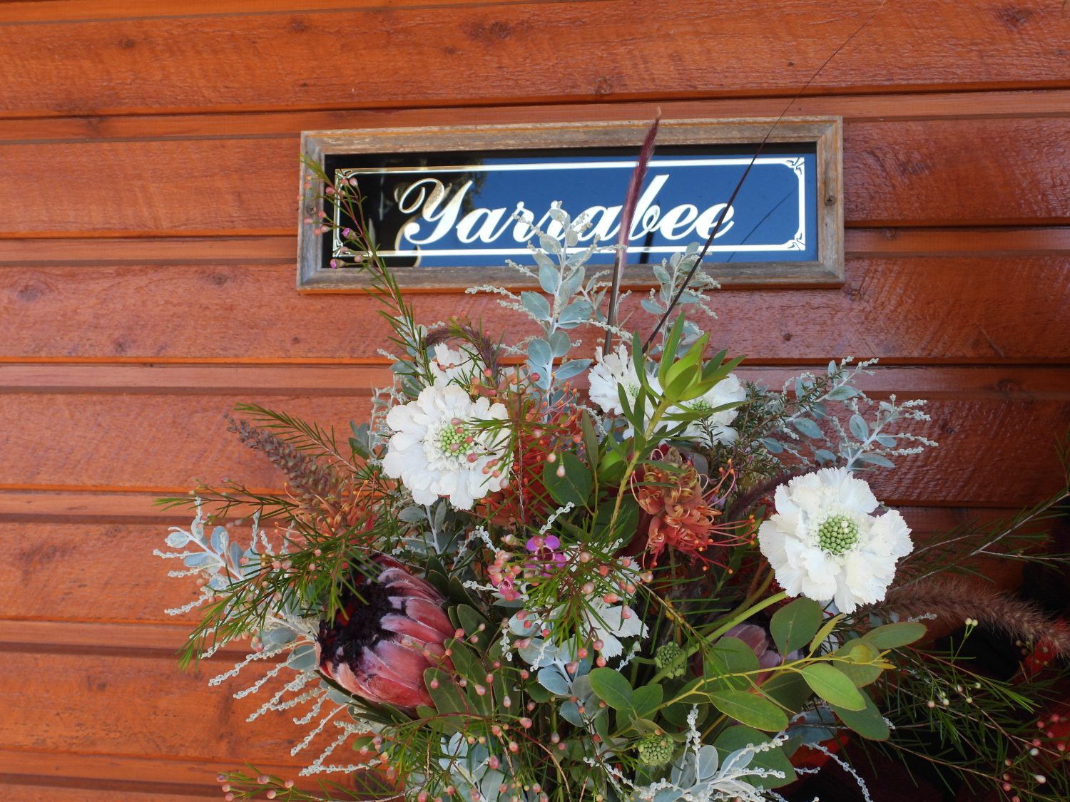 A bunch of natives from the farm beneath the Yarrabee sign